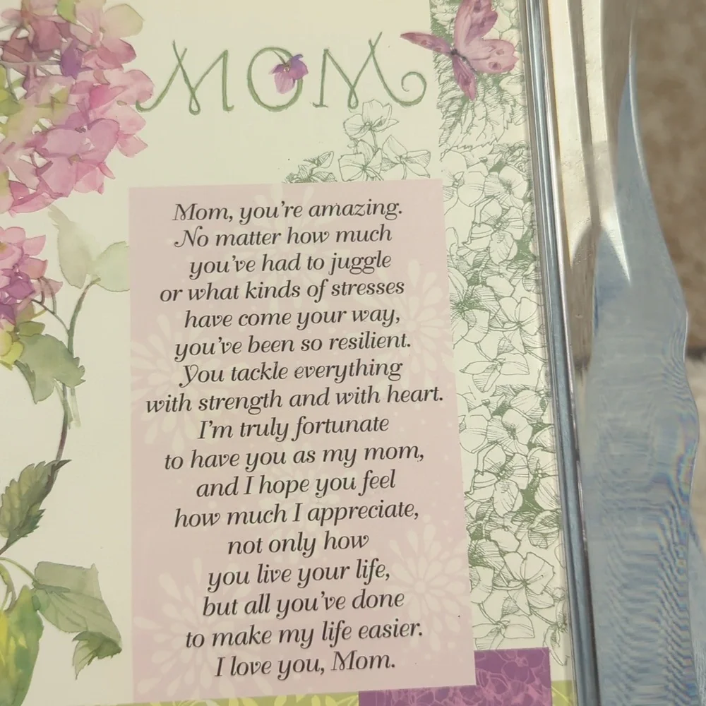 Musical Elegant Floral Mom Picture Frame w Pink and Green Accents. Mother's Day